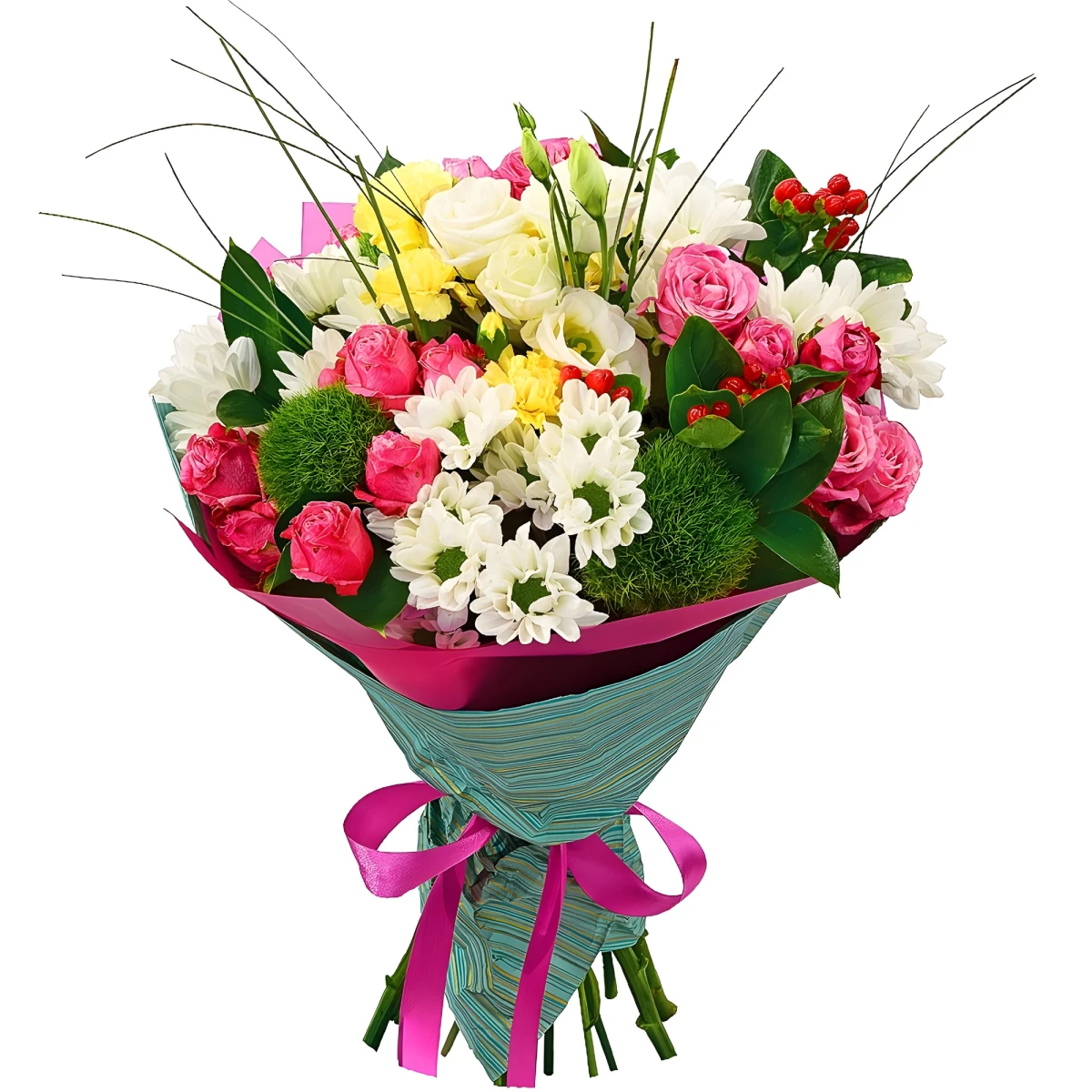 Send a luxury bouquet of flowers and grenery.