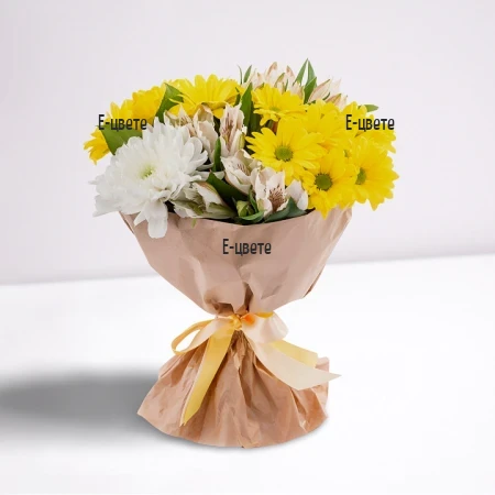 Send a bouquet of chrysanthemums and alstroemerias.