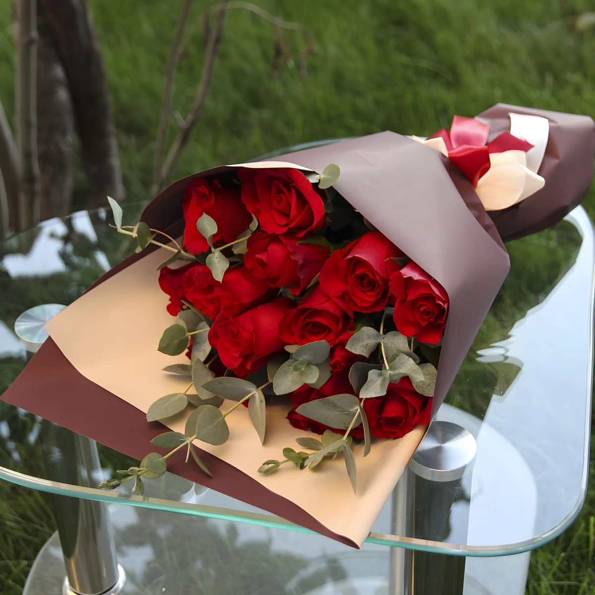 Red roses bouquet Evening