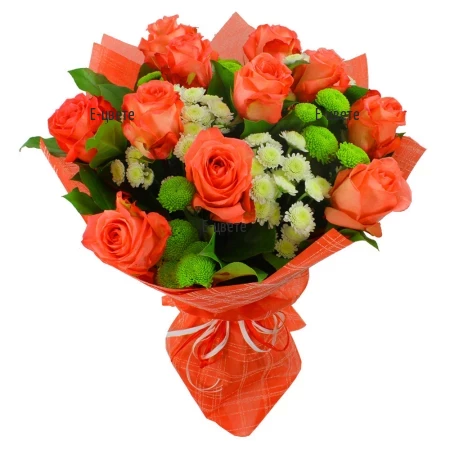 Send flowers - a bouquet of roses and chrysanthemums.