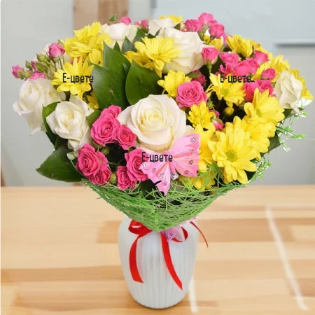 Send an enormous bouquet of roses and chrysanthemums