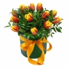 15 orange tulips in a round box