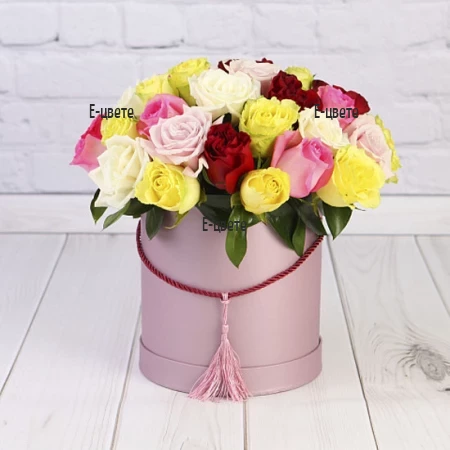Send 35 roses in a round box to Bulgaria