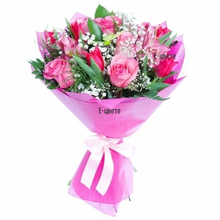 Order and delivery of a bouquet of pink roses and tulips