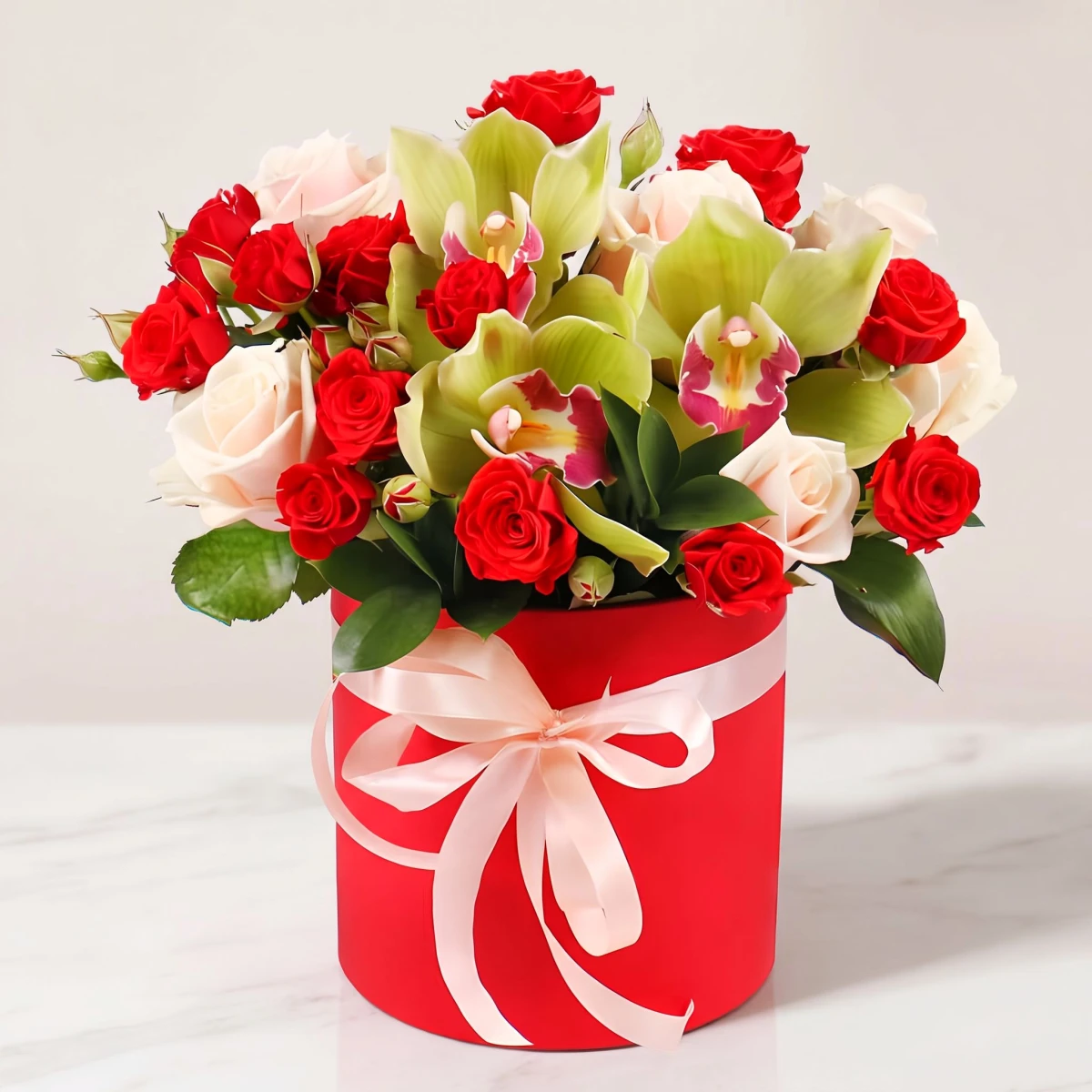 White Rose and Orchid Flower Box for Special Moments