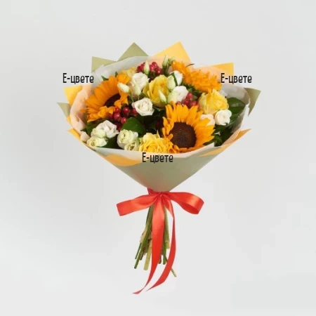 Bouquet of sunflowers and roses Summer Melody
