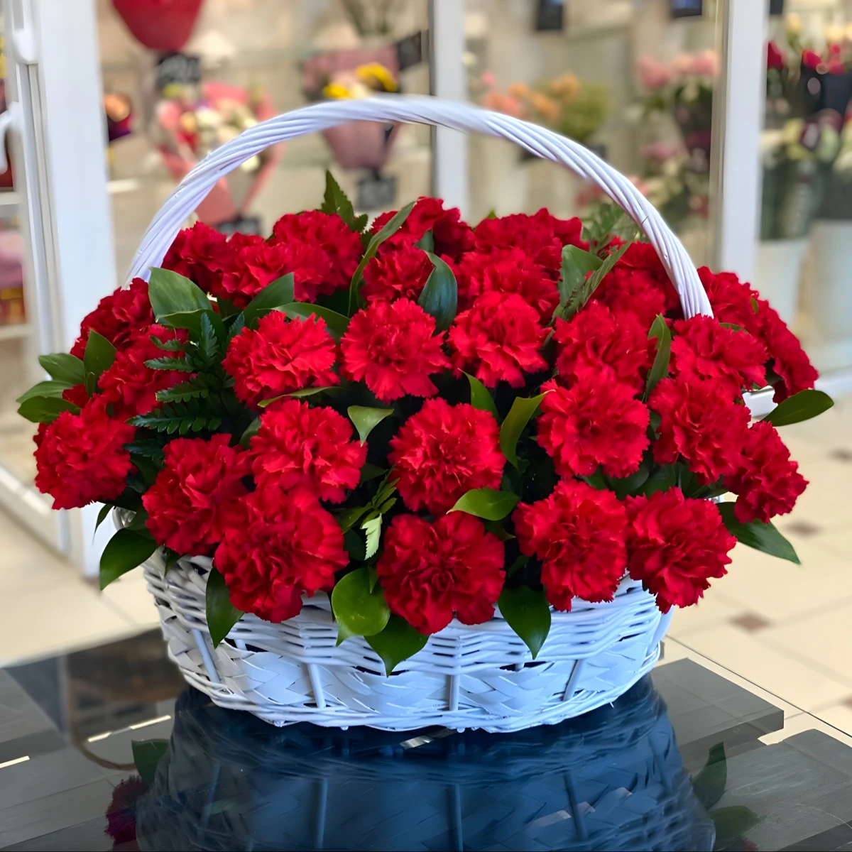 Basket of 40 Red Carnations for Condolences