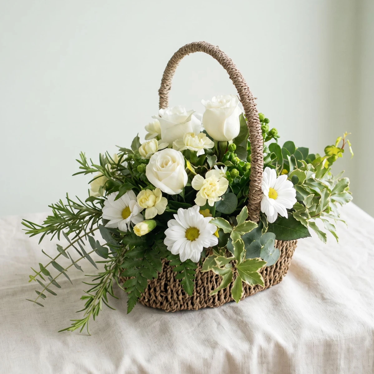 White Roses & Chrysanthemums Gift Basket with Delivery