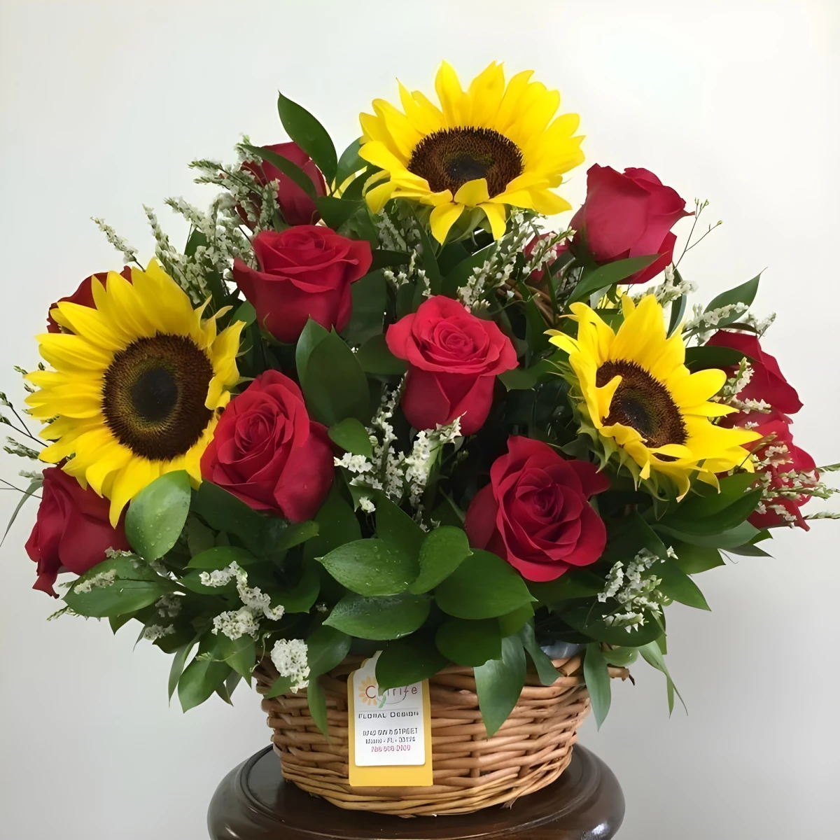 Basket of Red Roses and Sunflowers - Delivery