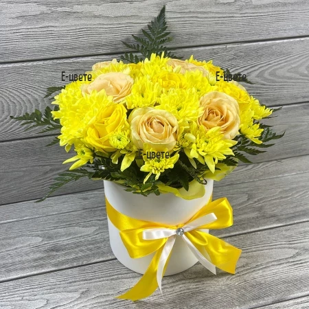Delivery of a box of roses and chrysanthemums to Stara Zagora