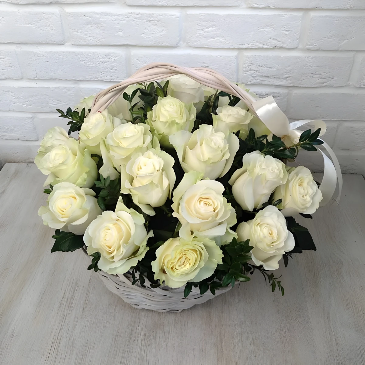 Send to Sofia Bulgaria 25 white roses in a basket