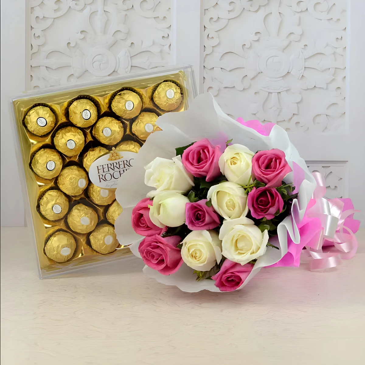 Send to Bulgaria a bouquet of roses and Ferrero Rocher