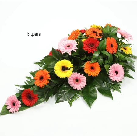 Send to Bulgaria funeral arrangement of gerberas