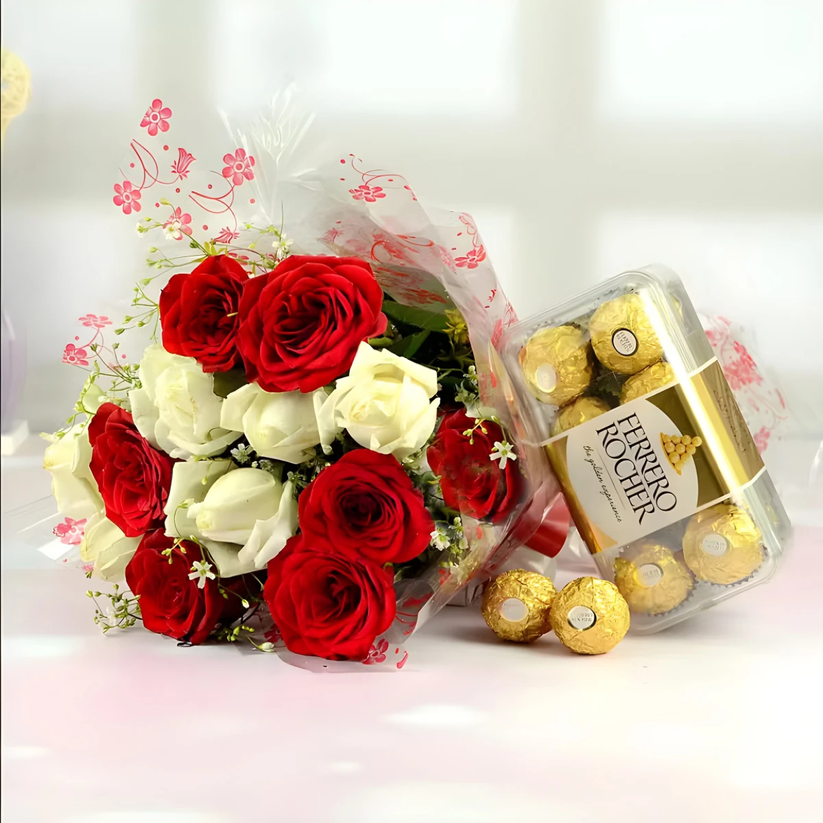 Order and delivery with courier roses and candy to Bulgaria