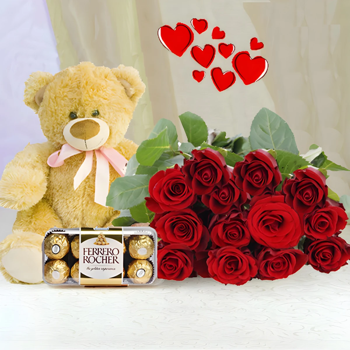 Delivery of bouquet of roses and gifts - The sweet Teddy Bear