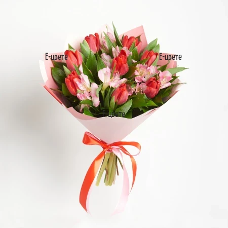 Flower delivery to Bulgaria a bouquet of tulips and alstroemerias