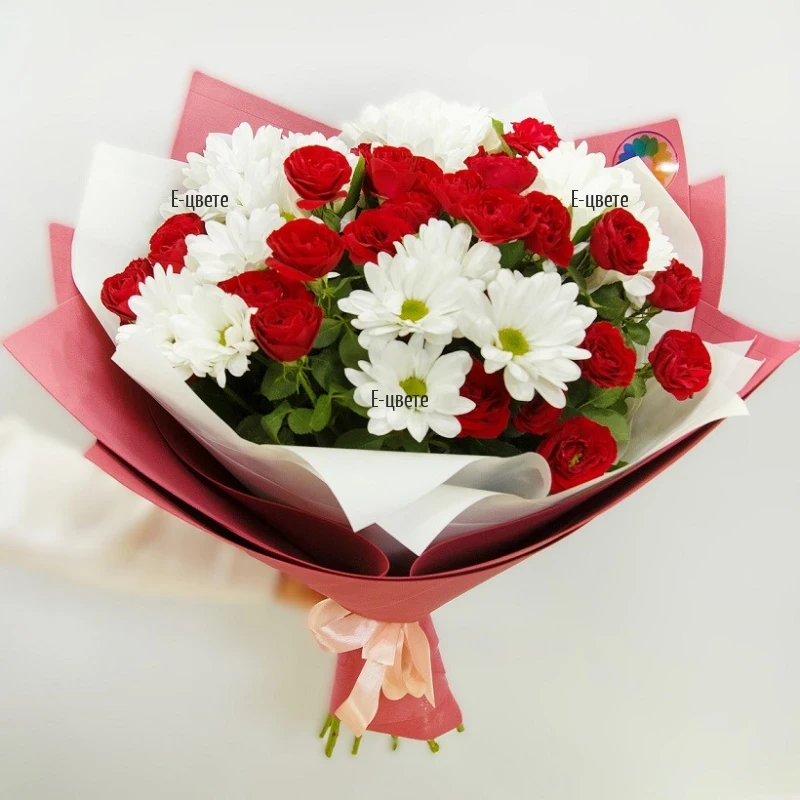 Delivery of a large bouquet of roses and chrysanthemums to Bulgaria